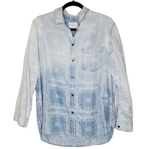 American Eagle Blue Ombre Long Sleeve Button Down Chambray Shirt Small Oversized